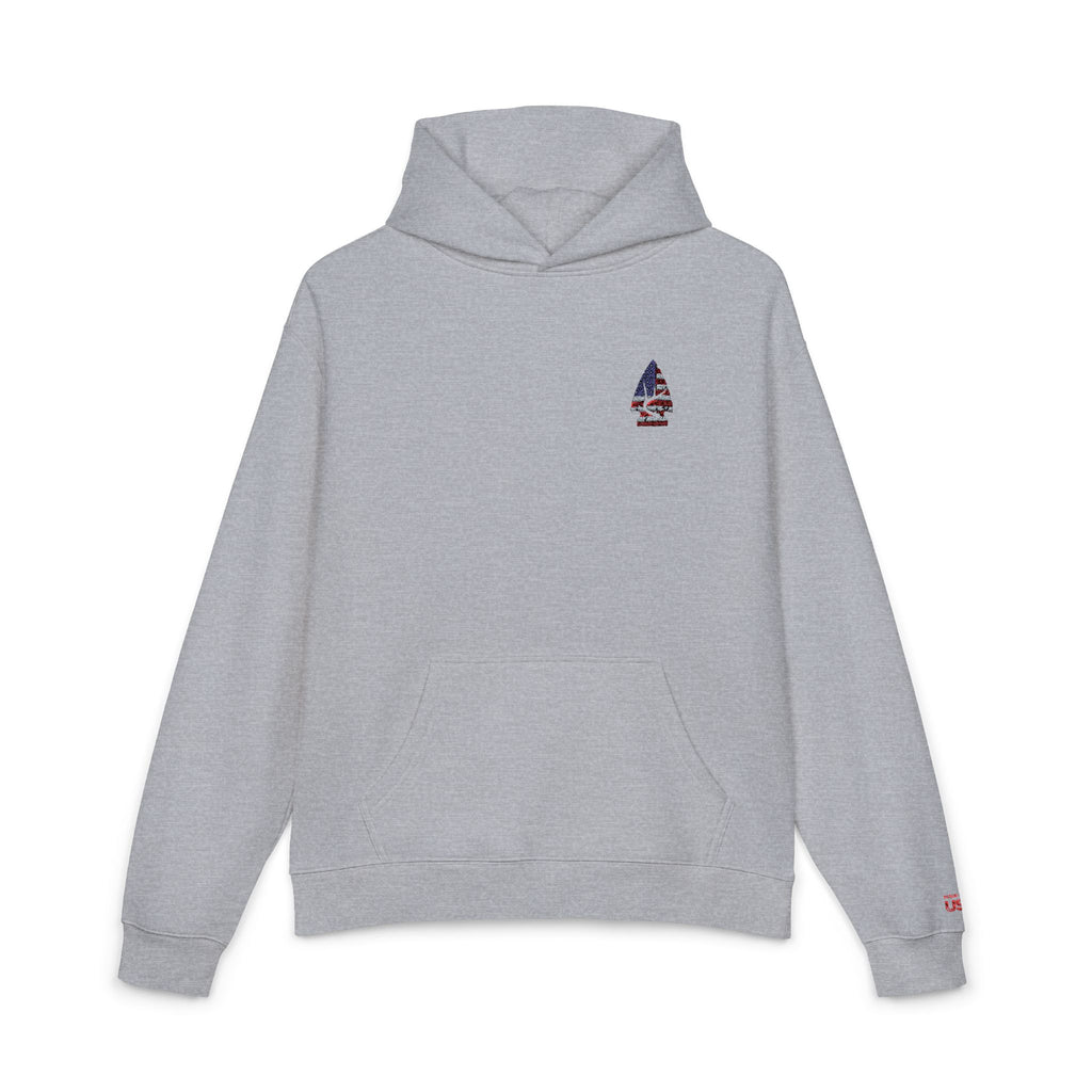 American Flag Shark Hoodie — Patriotic Shark Chest Graphic