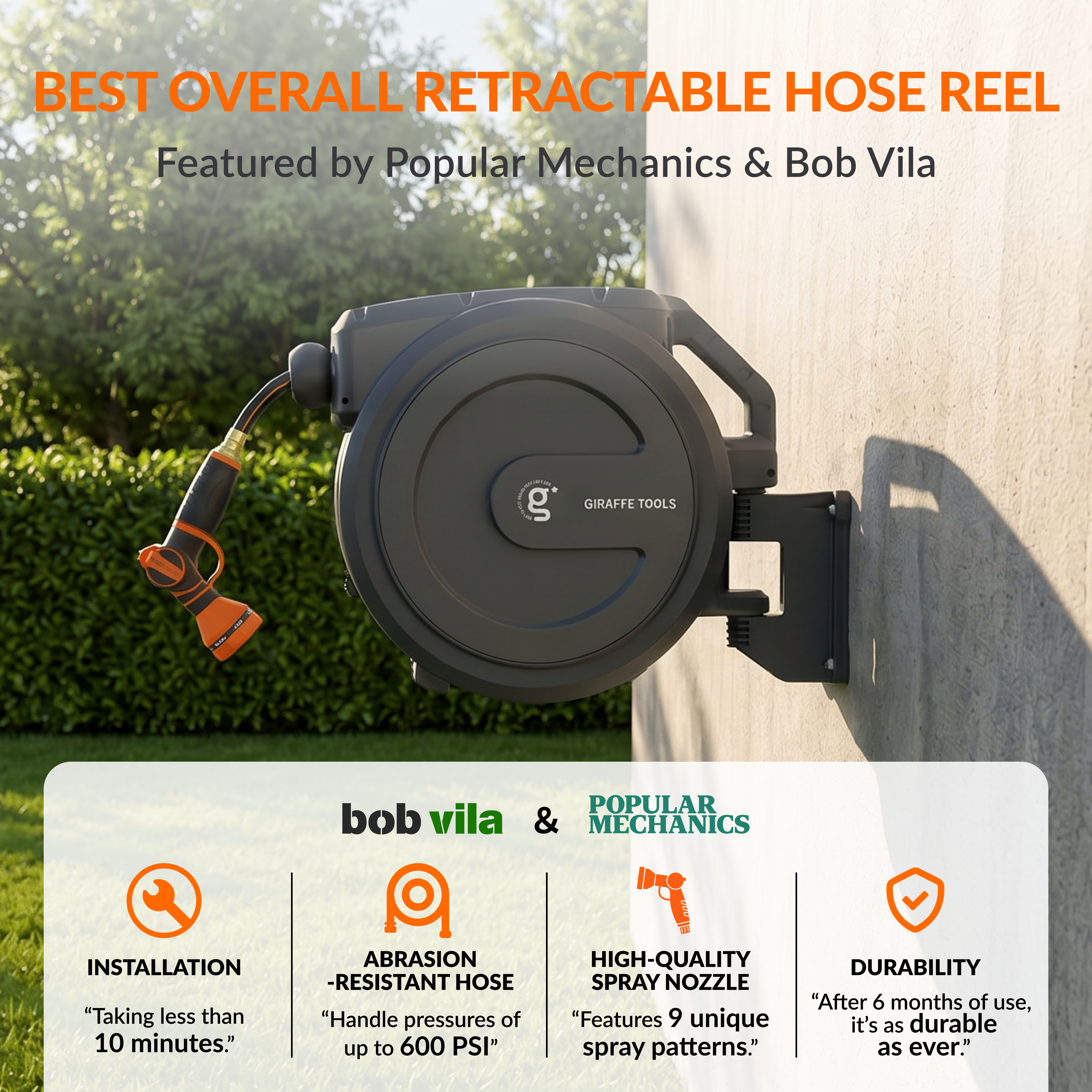 Retractable Garden Hose Reel-1/2in-100ft
